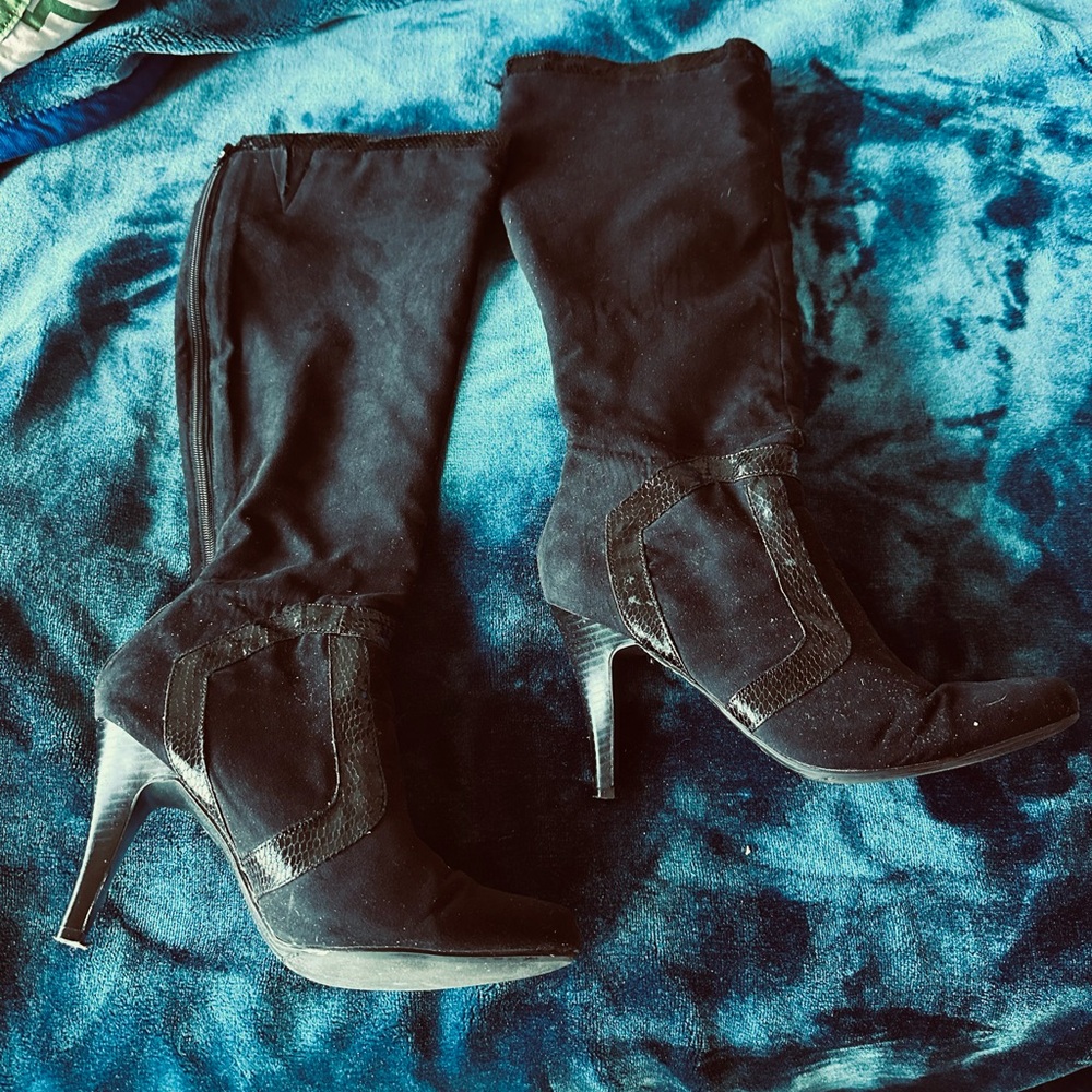 Madeline Stuart Black Suede Mid-Calf Heeled Boots